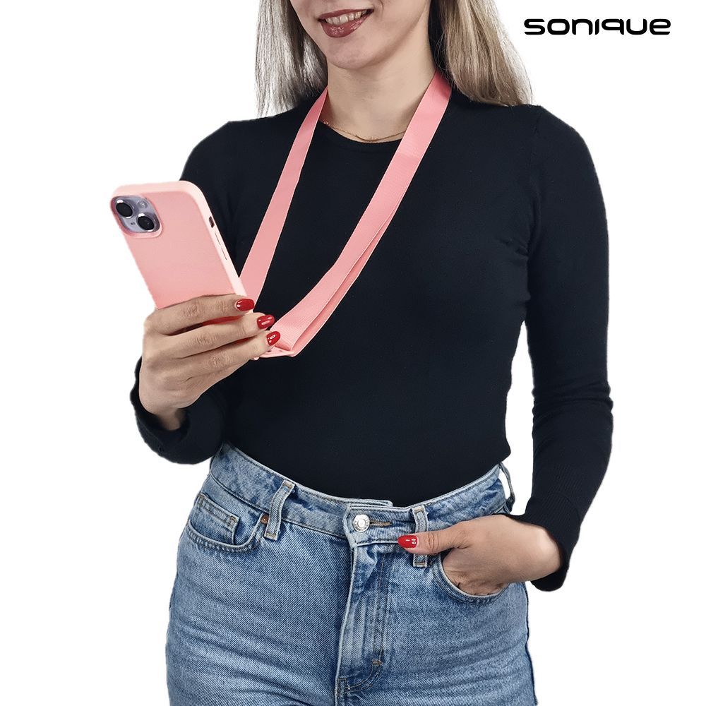 Θήκη Σιλικόνης με Strap CarryHang Sonique Apple iPhone 15 Plus Ροζ