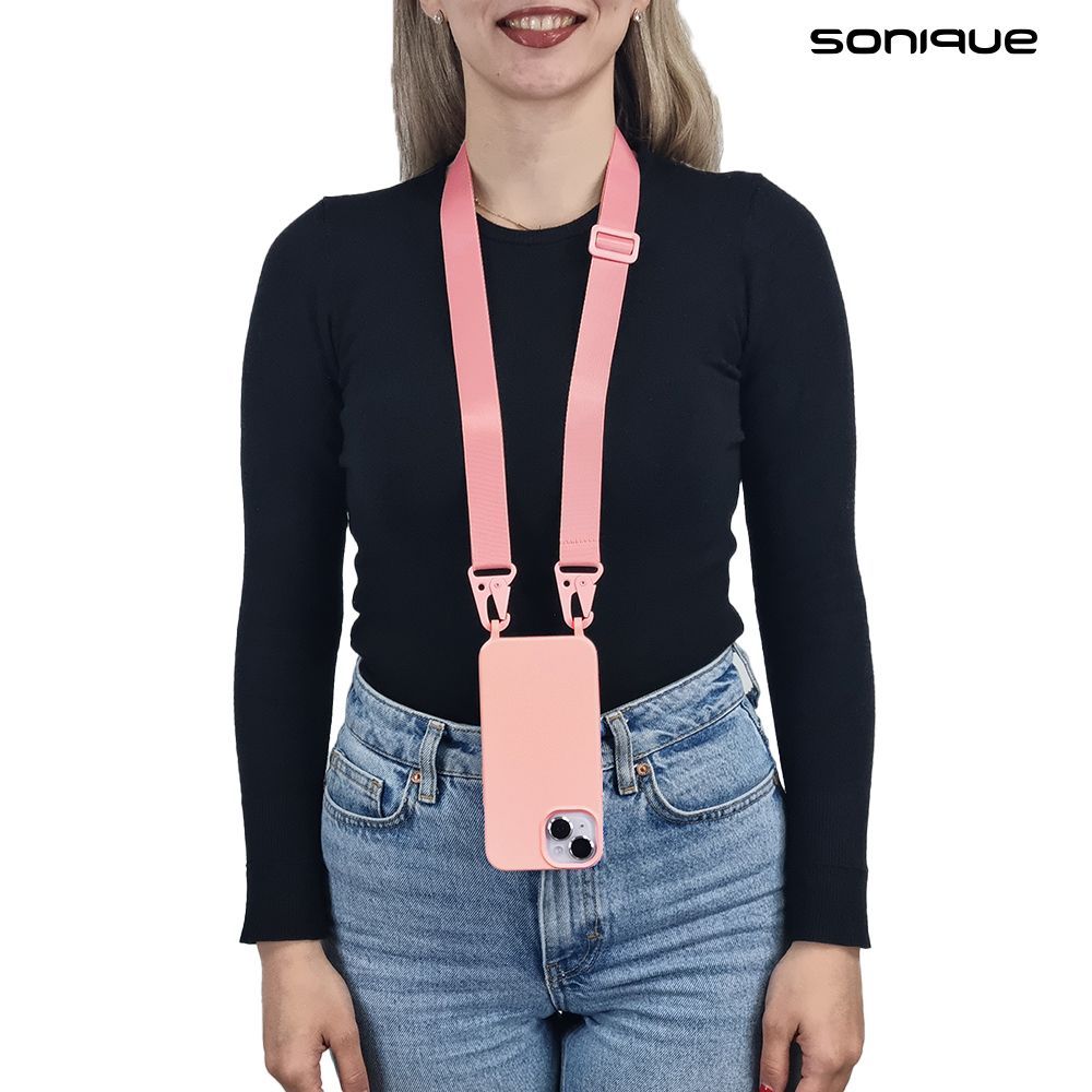 Θήκη Σιλικόνης με Strap CarryHang Sonique Apple iPhone 15 Plus Ροζ
