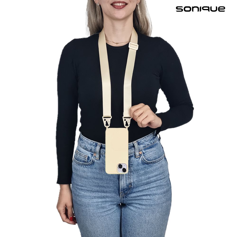 Θήκη Σιλικόνης με Strap CarryHang Sonique Apple iPhone 15 Pro Μπεζ