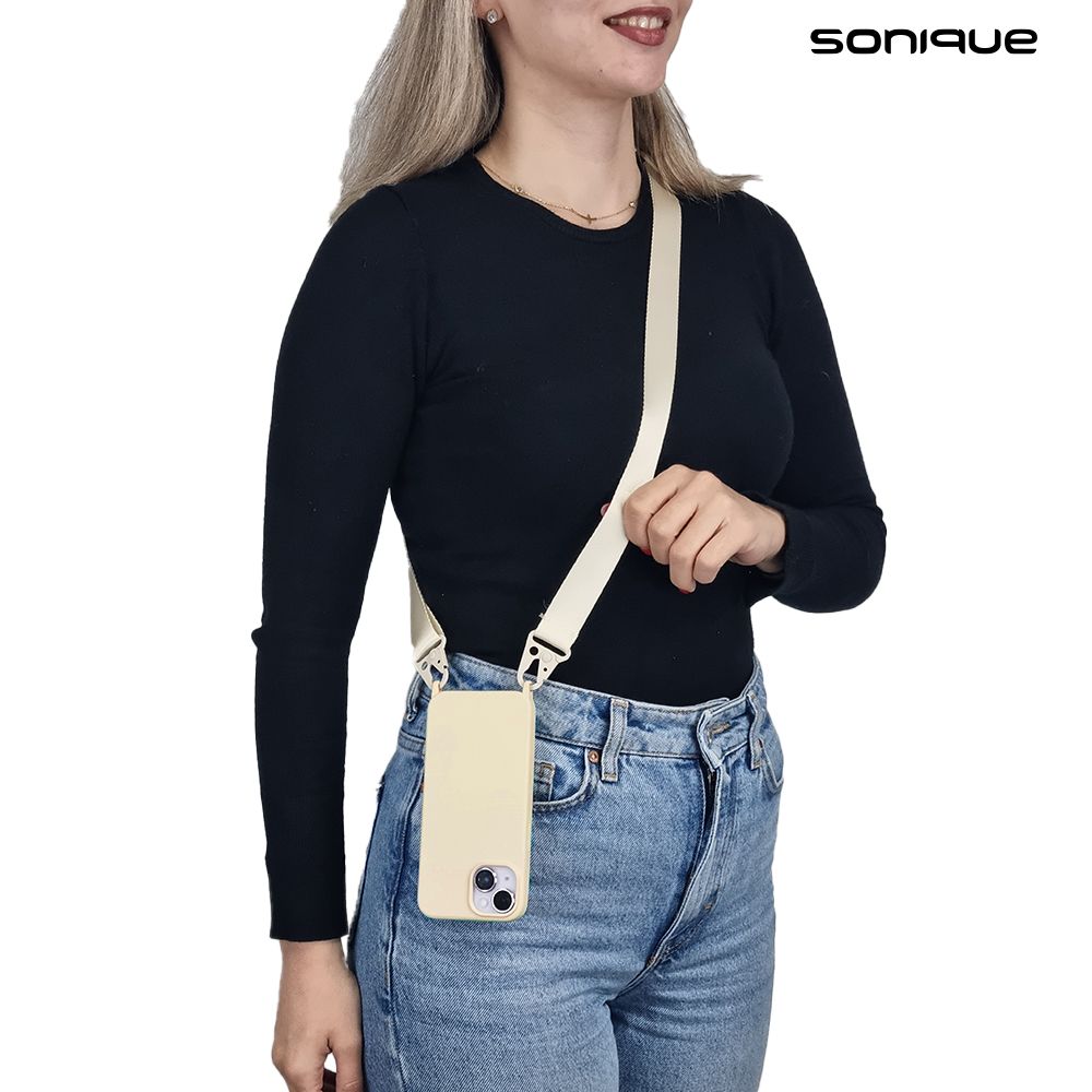 Θήκη Σιλικόνης με Strap CarryHang Sonique Apple iPhone 15 Pro Μπεζ