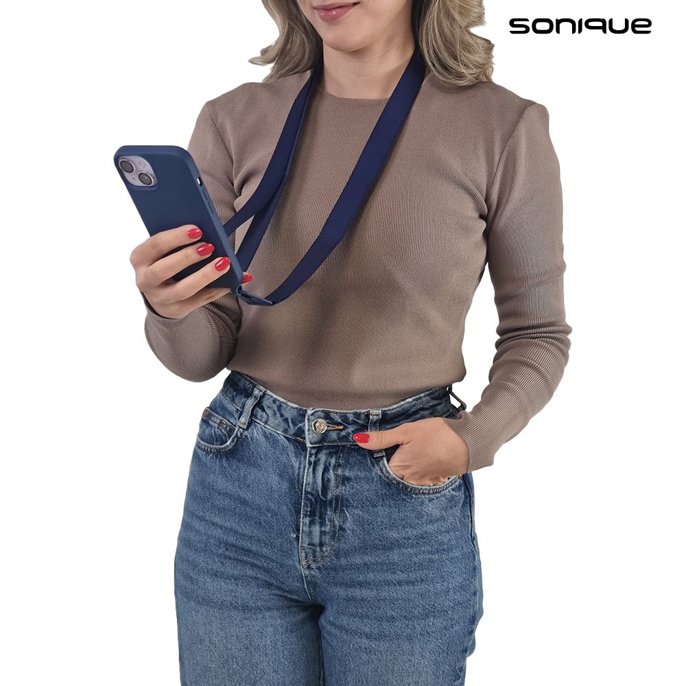 Θήκη Σιλικόνης με Strap CarryHang Sonique Apple iPhone 15 Pro Max Μπλε Σκούρο