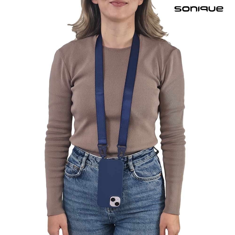 Θήκη Σιλικόνης με Strap CarryHang Sonique Apple iPhone 15 Pro Max Μπλε Σκούρο