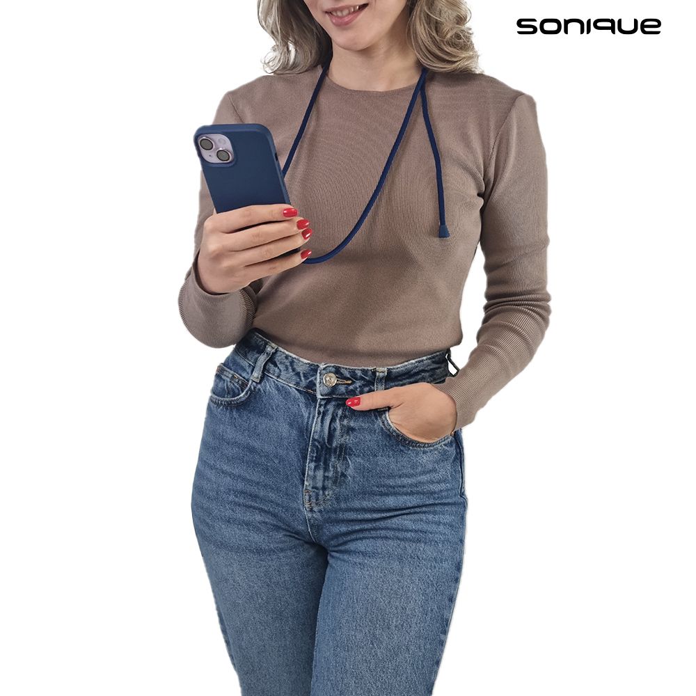 Θήκη Σιλικόνης με Κορδόνι CarryHang Sonique Apple iPhone 15 Μπλε Σκούρο