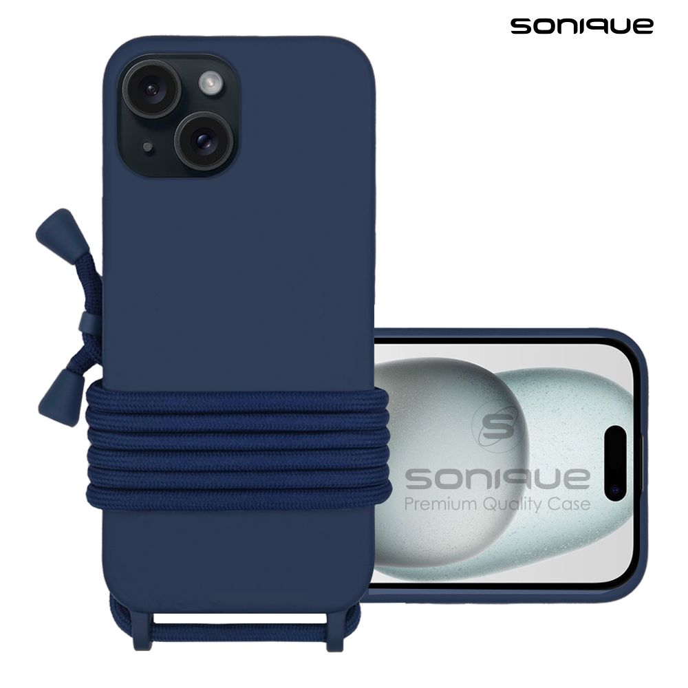 Θήκη Σιλικόνης με Κορδόνι CarryHang Sonique Apple iPhone 15 Μπλε Σκούρο