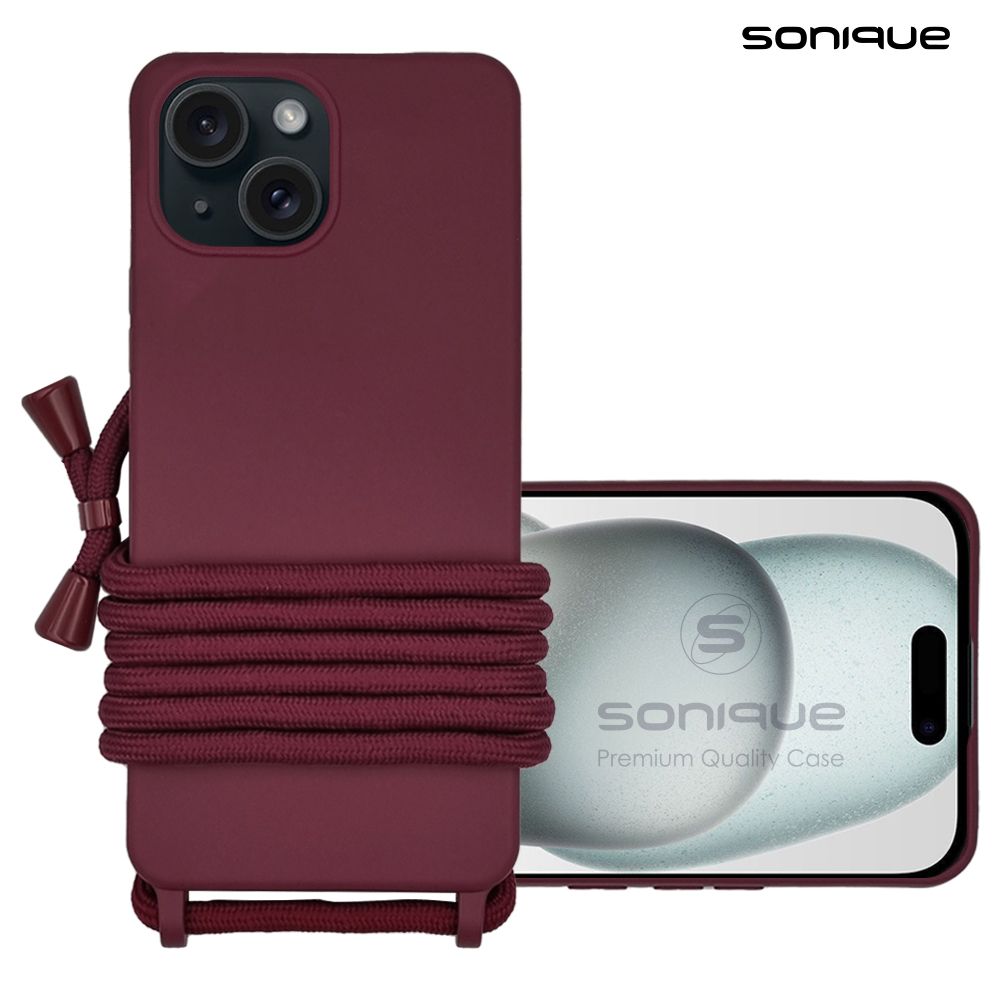 Θήκη Σιλικόνης με Κορδόνι CarryHang Sonique Apple iPhone 15 Μπορντό