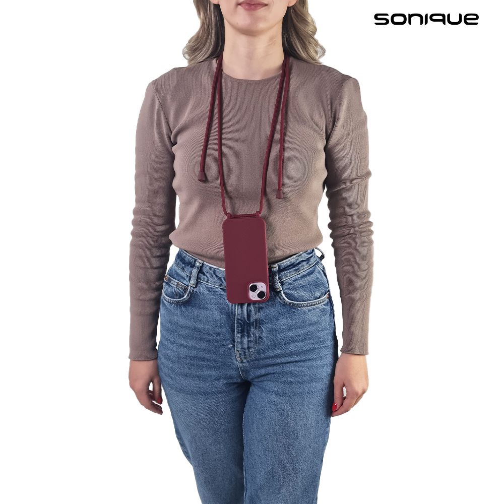 Θήκη Σιλικόνης με Κορδόνι CarryHang Sonique Apple iPhone 15 Μπορντό