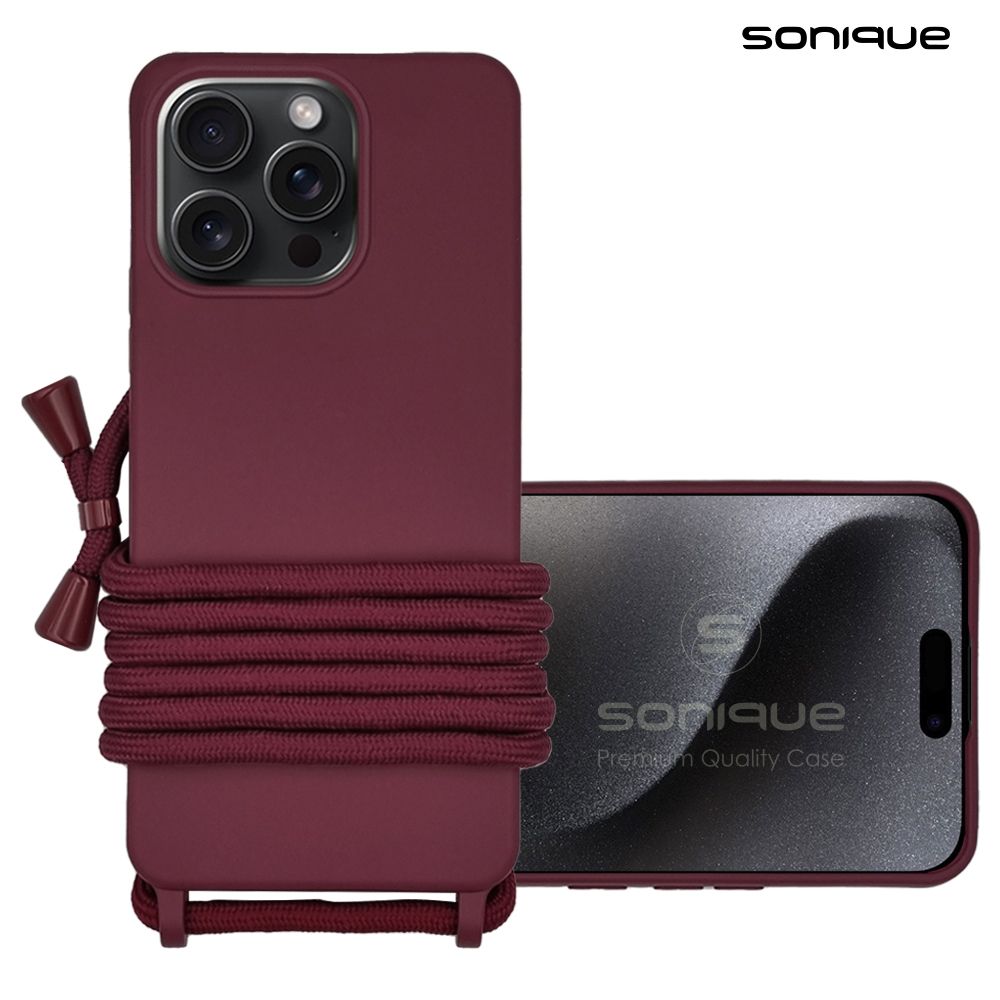 Θήκη Σιλικόνης με Κορδόνι CarryHang Sonique Apple iPhone 15 Pro Μπορντό