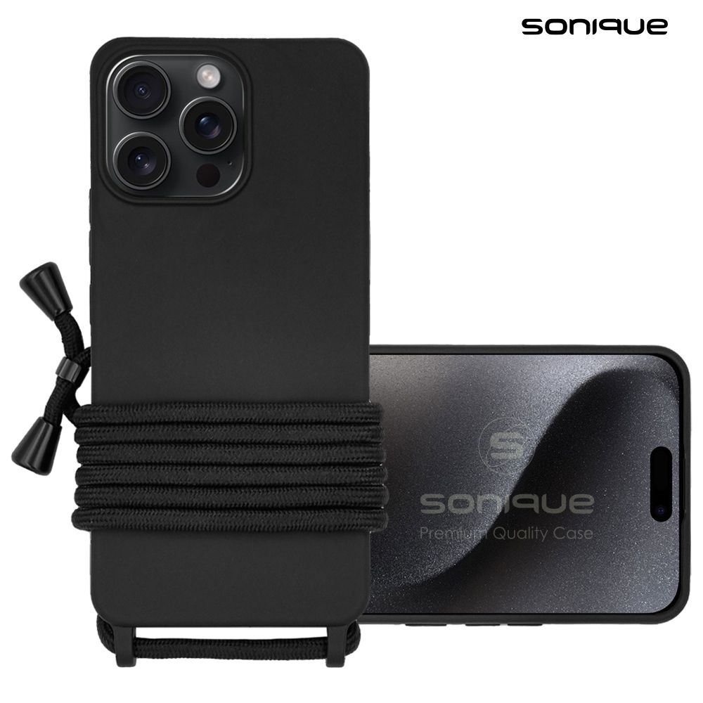 Θήκη Σιλικόνης με Κορδόνι CarryHang Sonique Apple iPhone 15 Pro Max Μαύρο
