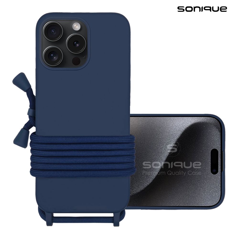 Θήκη Σιλικόνης με Κορδόνι CarryHang Sonique Apple iPhone 15 Pro Max Μπλε Σκούρο