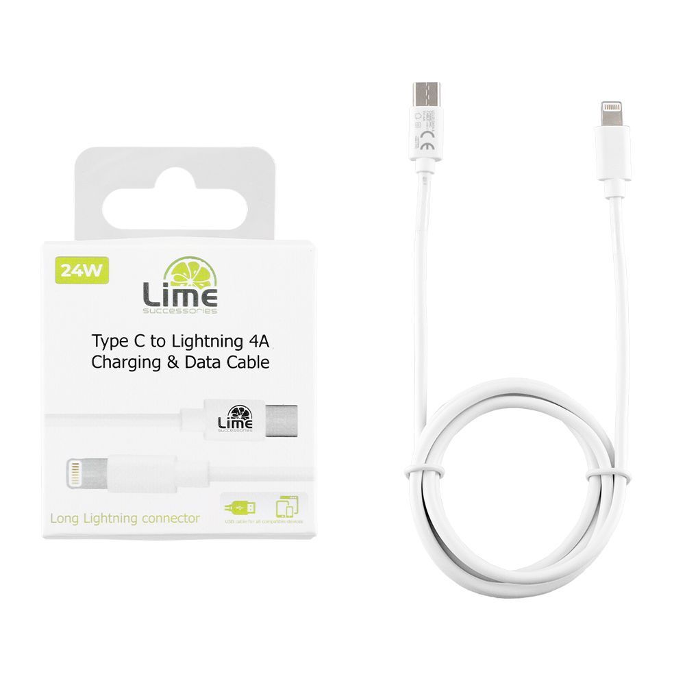 Καλώδιο Φόρτισης-Data Type C σε Lightning 4.0A/24W 1m LIME LCL01 Λευκό