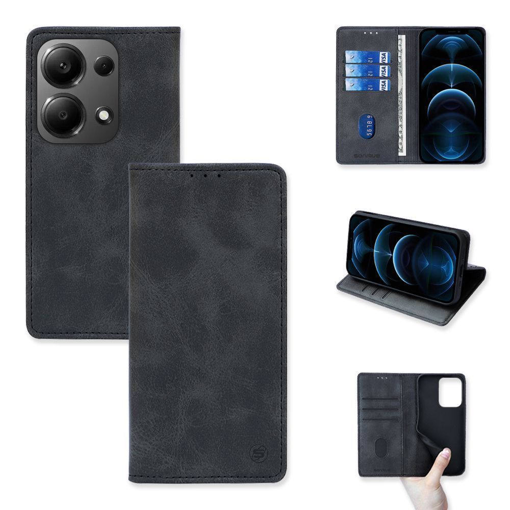 Θήκη Πορτοφόλι Vintage Magnet Wallet Sonique Xiaomi Redmi Note 13 Pro 4G / Poco M6 Pro 4G / Redmi Note 14S Μαύρο