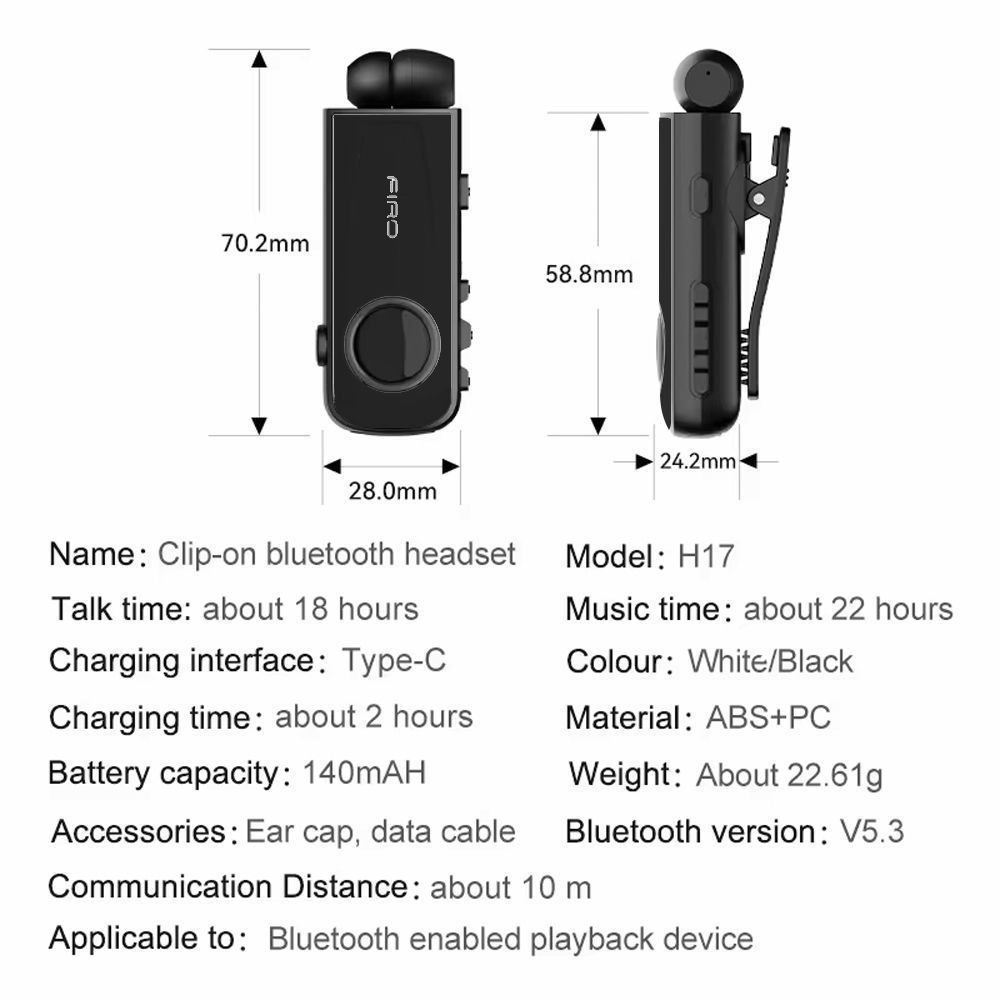 Ακουστικό Bluetooth Firo H17 Retractable V5.3 Μαύρο