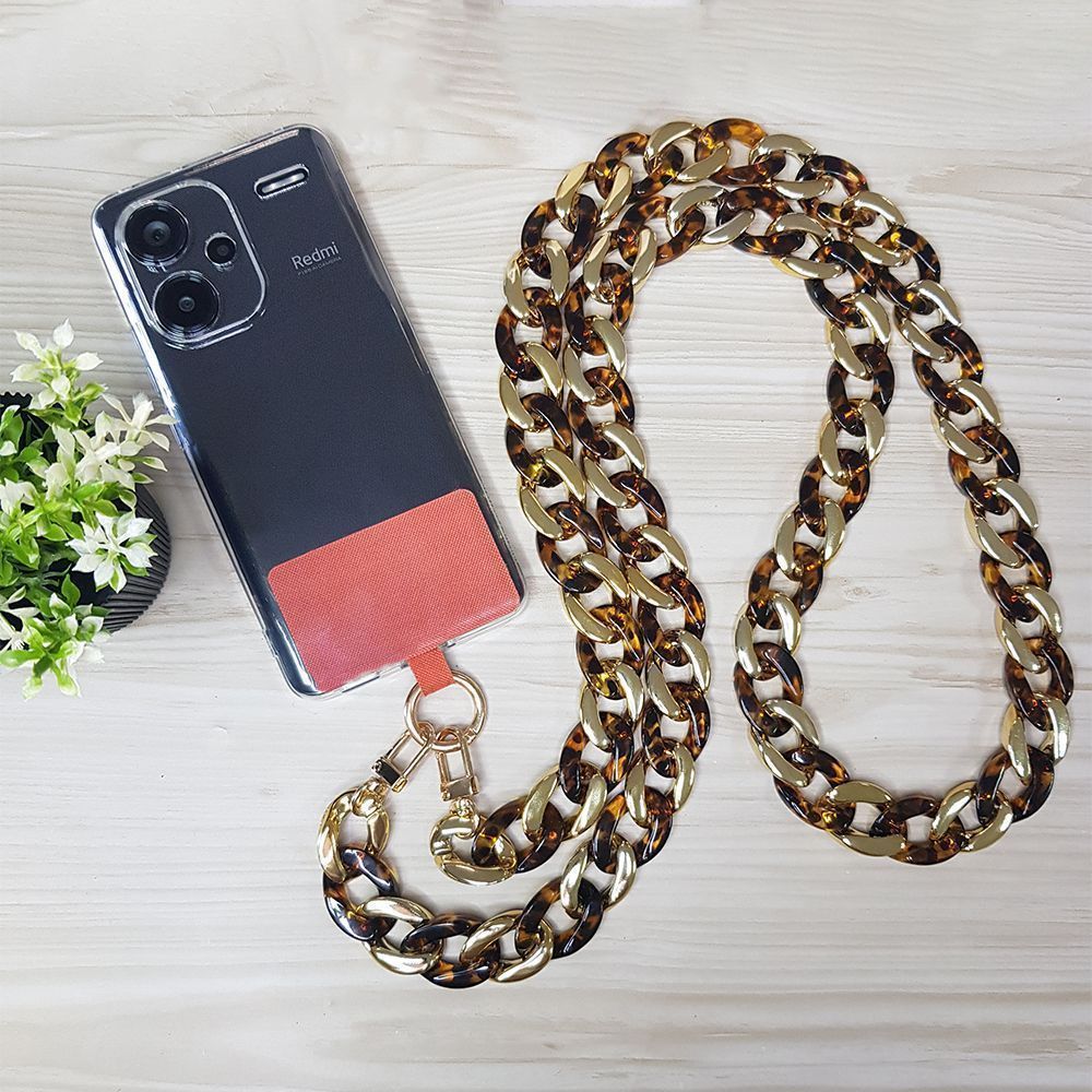 Κολιέ Λουράκι Sonique Golden Charm Ακρυλικό 120cm για Κινητό Καφέ