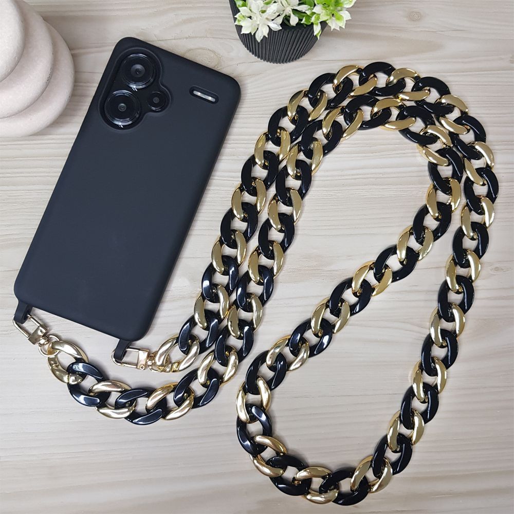 Κολιέ Λουράκι Sonique Golden Charm Ακρυλικό 120cm για Κινητό Μαύρο