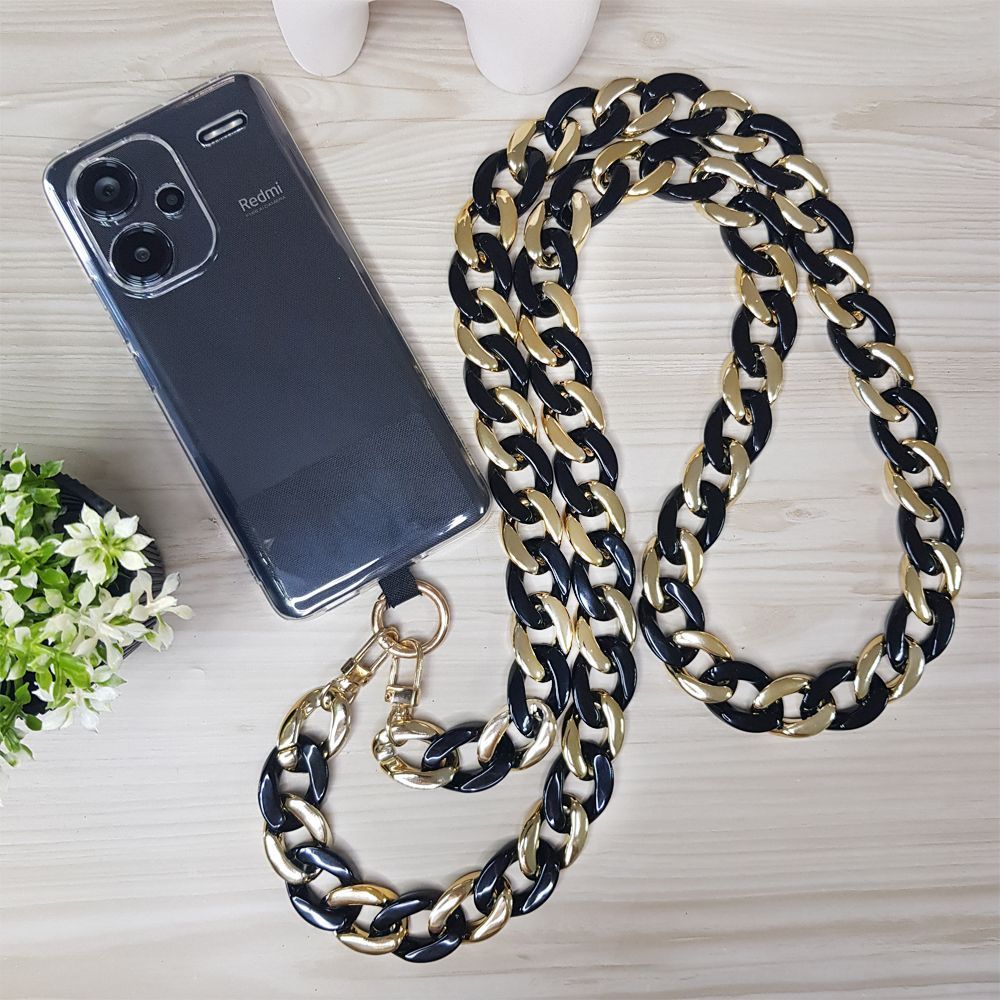 Κολιέ Λουράκι Sonique Golden Charm Ακρυλικό 120cm για Κινητό Μαύρο