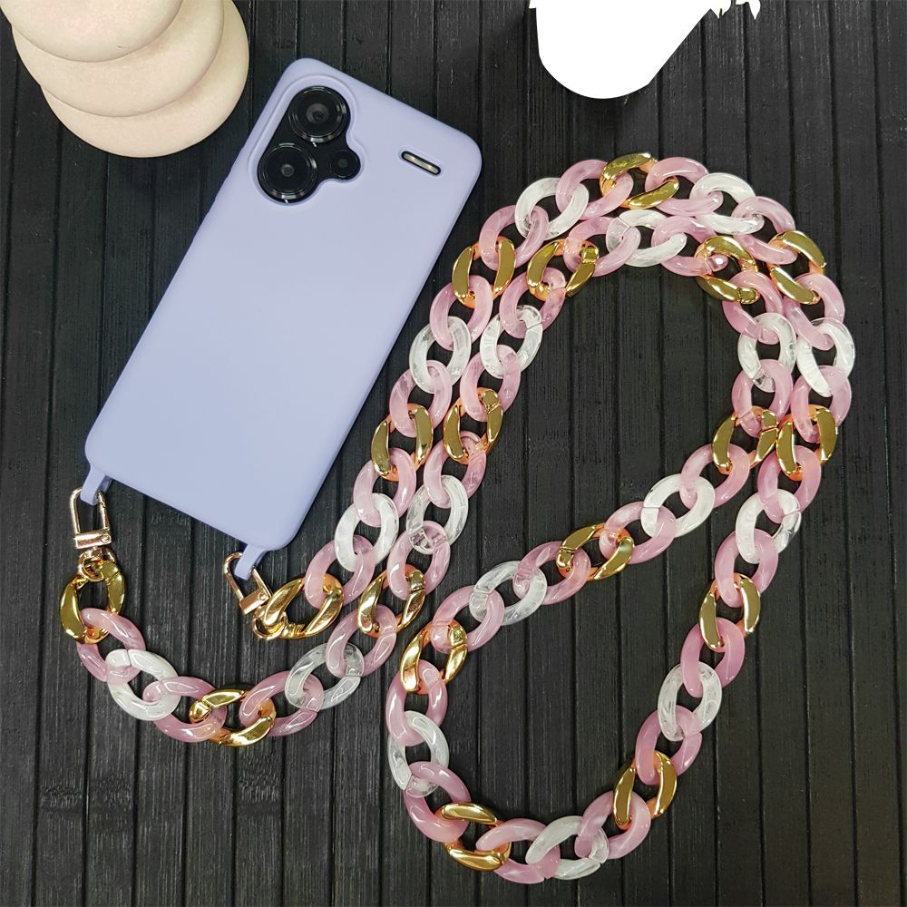 Κολιέ Λουράκι Sonique Golden Charm Ακρυλικό 120cm για Κινητό Ροζ