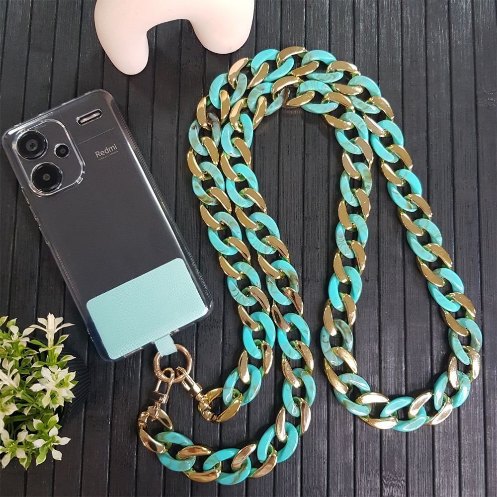 Κολιέ Λουράκι Sonique Golden Charm Ακρυλικό 120cm για Κινητό Τιρκουάζ