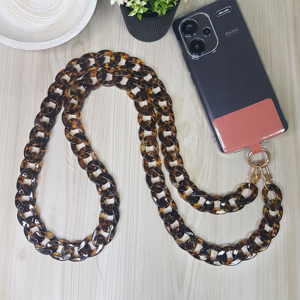 Κολιέ Λουράκι Sonique Leopard Ακρυλικό 120cm για Κινητό Καφέ