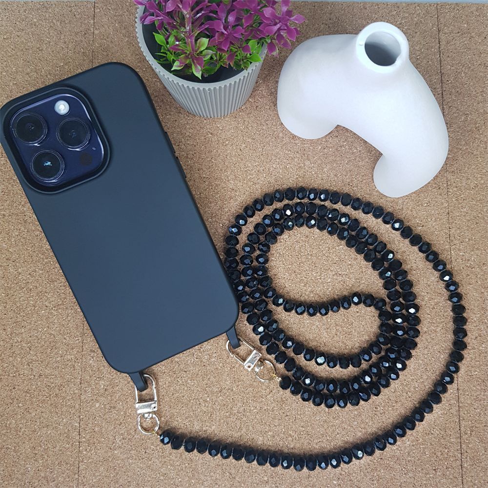 Κολιέ Λουράκι Sonique Glossy Ακρυλικό Γυαλί 120cm για Κινητό Μαύρο