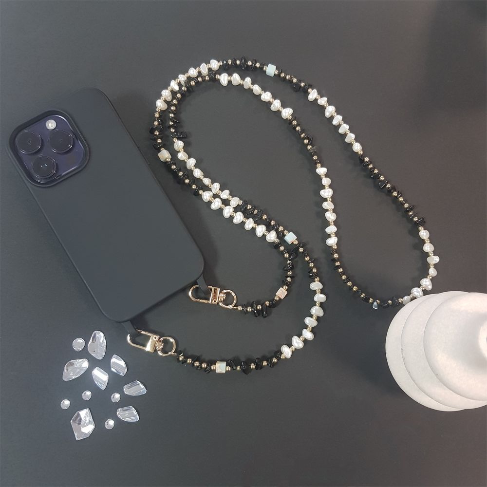 Κολιέ Λουράκι Sonique Gemstone από Πέτρα &amp; Ακρυλικό 120cm για Κινητό Μαύρο