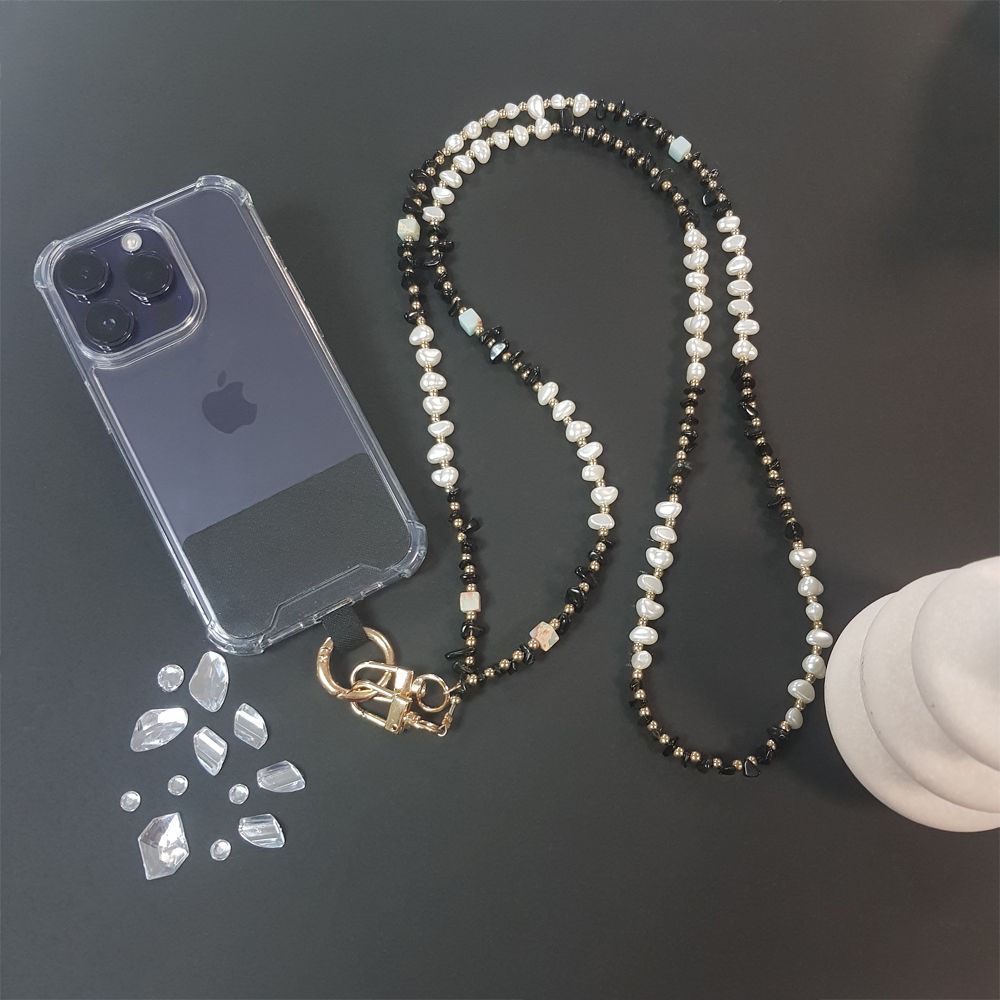 Κολιέ Λουράκι Sonique Gemstone από Πέτρα &amp; Ακρυλικό 120cm για Κινητό Μαύρο