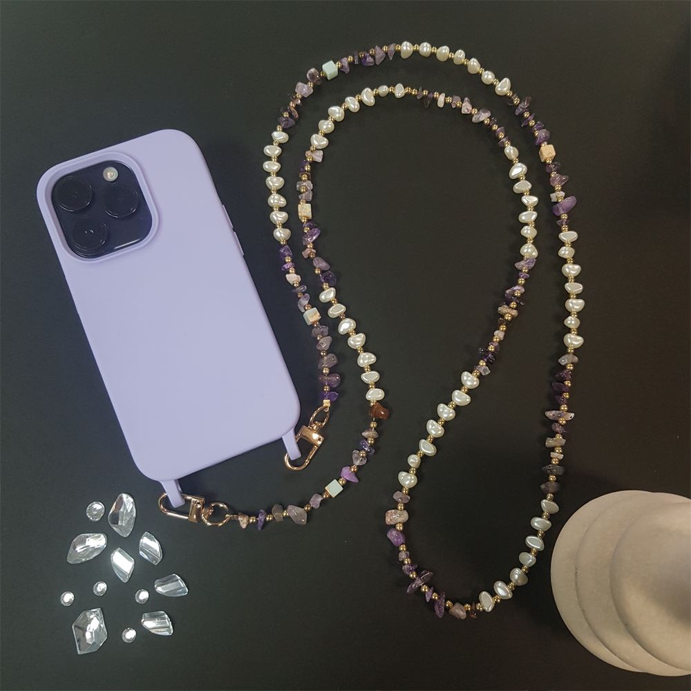 Κολιέ Λουράκι Sonique Gemstone από Πέτρα &amp; Ακρυλικό 120cm για Κινητό Μωβ