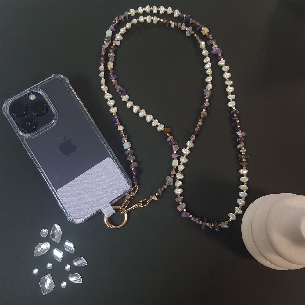 Κολιέ Λουράκι Sonique Gemstone από Πέτρα &amp; Ακρυλικό 120cm για Κινητό Μωβ