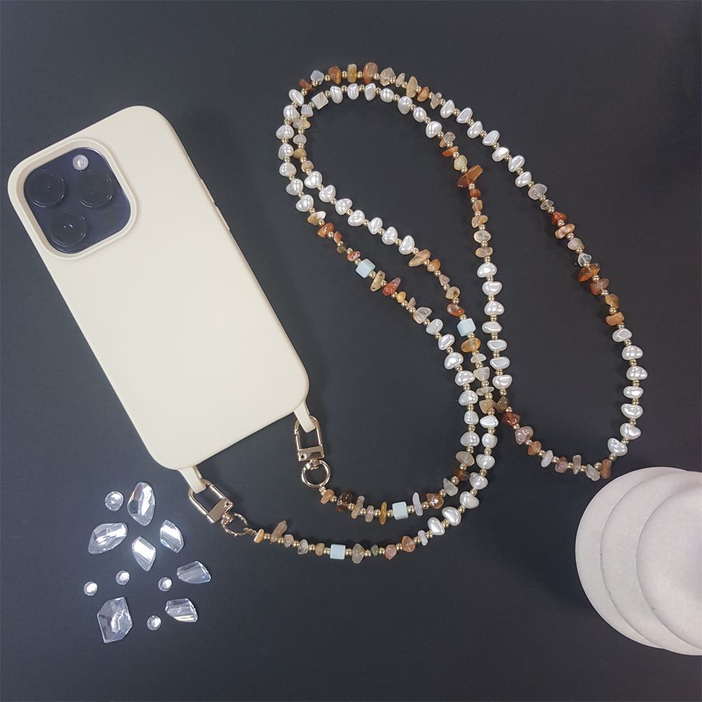 Κολιέ Λουράκι Sonique Gemstone από Πέτρα &amp; Ακρυλικό 120cm για Κινητό Πορτοκαλί