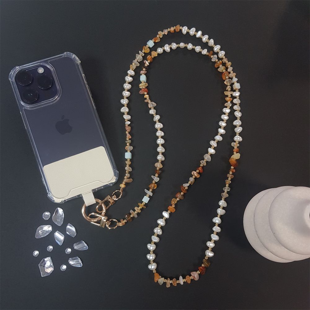 Κολιέ Λουράκι Sonique Gemstone από Πέτρα &amp; Ακρυλικό 120cm για Κινητό Πορτοκαλί