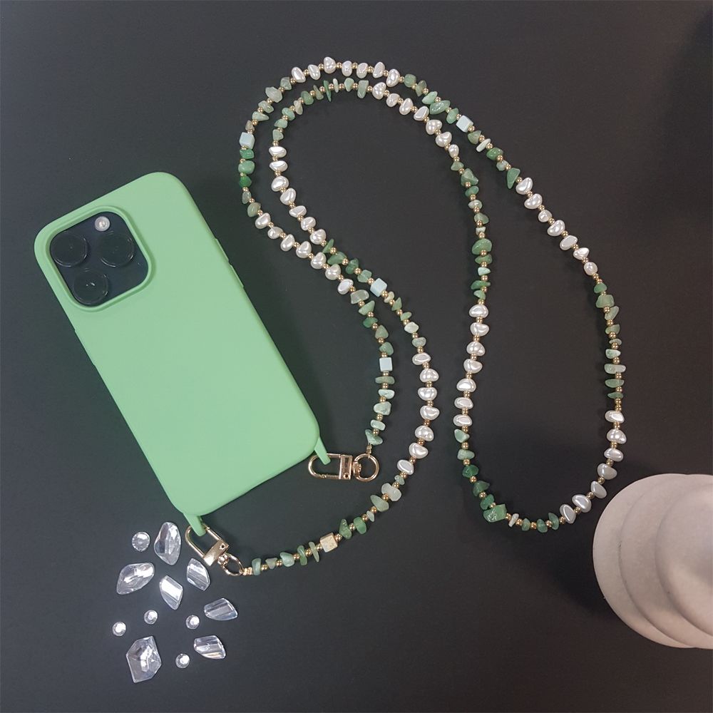 Κολιέ Λουράκι Sonique Gemstone από Πέτρα &amp; Ακρυλικό 120cm για Κινητό Πράσινο