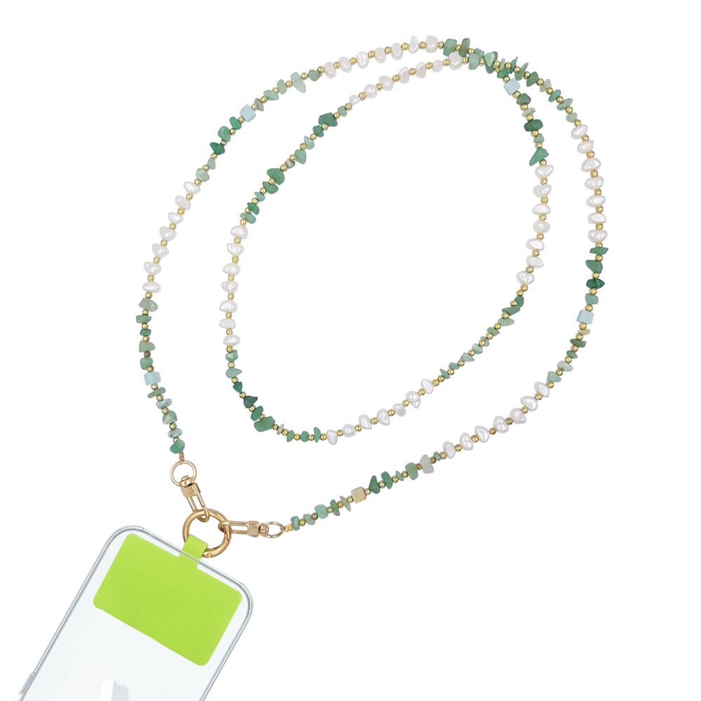 Κολιέ Λουράκι Sonique Gemstone από Πέτρα &amp; Ακρυλικό 120cm για Κινητό Πράσινο