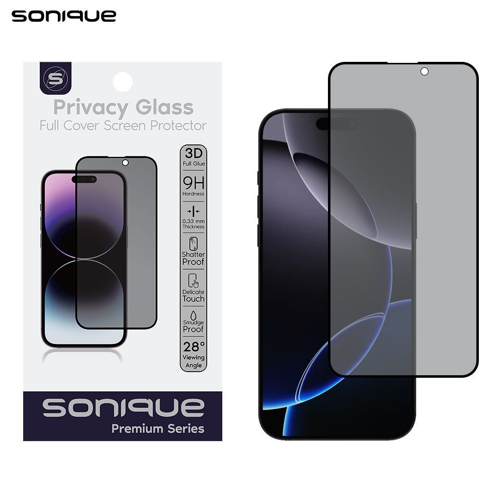 Privacy Glass Sonique Premium Series HD Full Cover 9H Apple iPhone 16 Pro Max Μαύρο