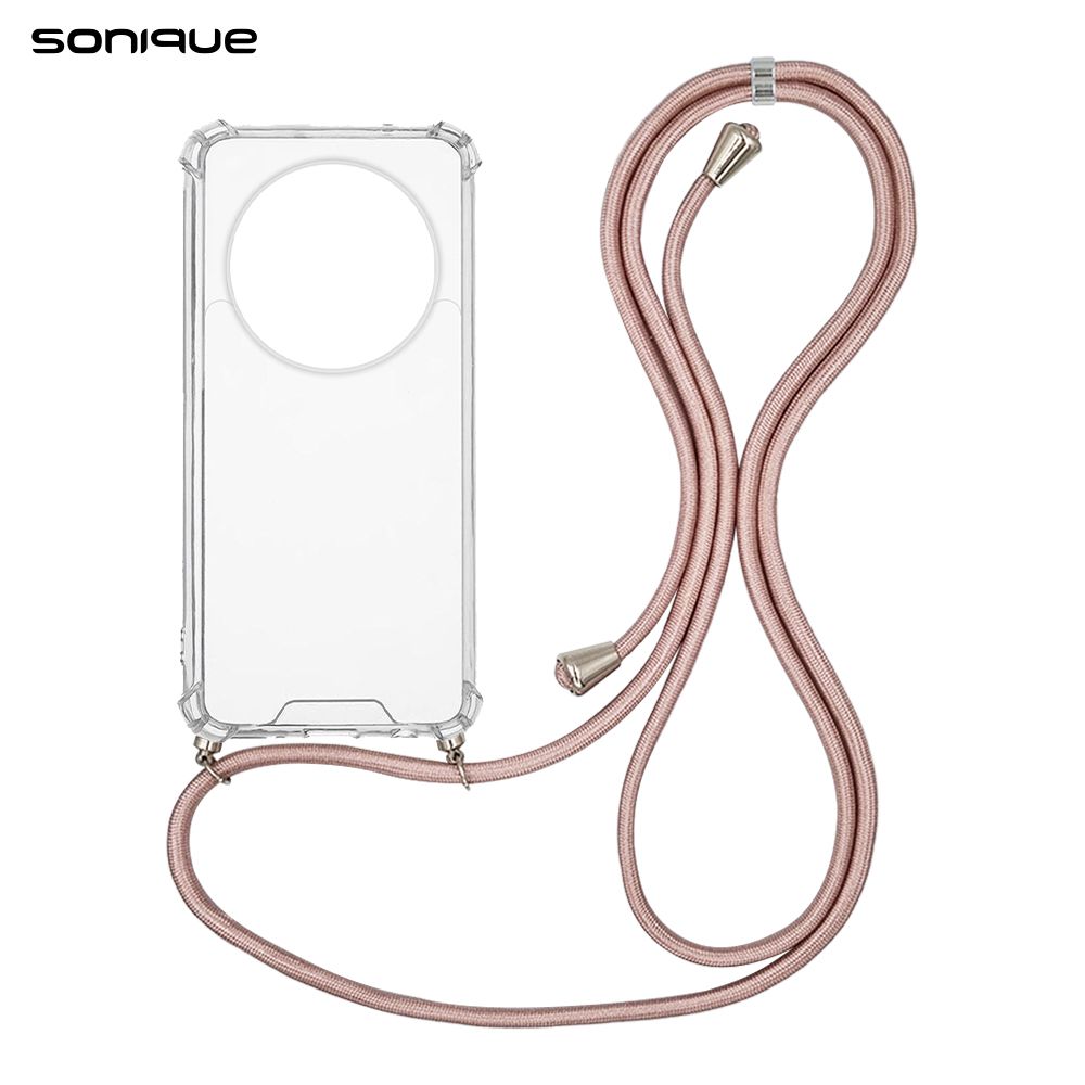 Θήκη Σιλικόνης με Κορδόνι Sonique Armor Clear Realme 12 Pro 5G / Realme 12 Pro Plus 5G Ροζ Χρυσό Σατινέ