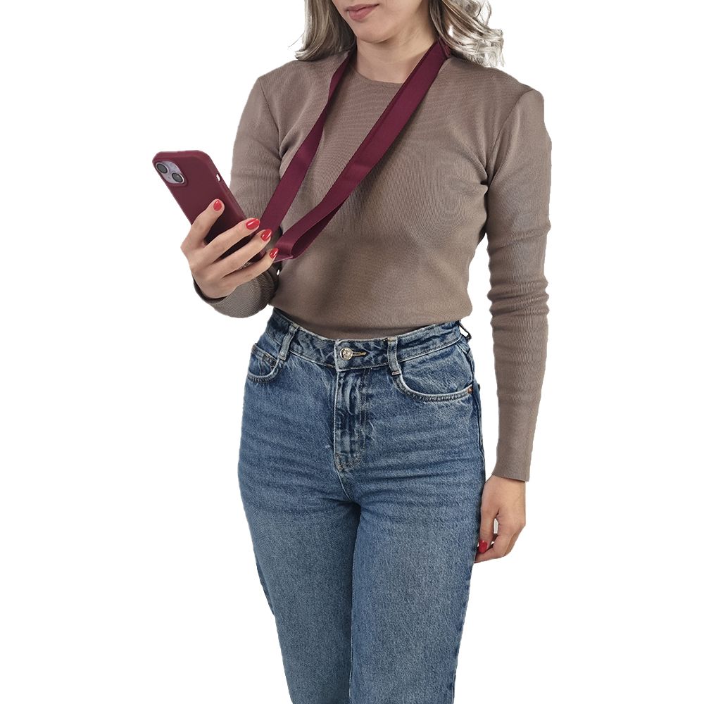 Θήκη Σιλικόνης με Strap CarryHang Sonique Apple iPhone 16 Μπορντό