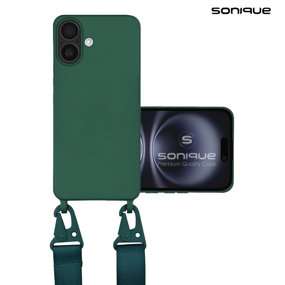 Θήκη Σιλικόνης με Strap CarryHang Sonique Apple iPhone 16 Πράσινο Σκούρο