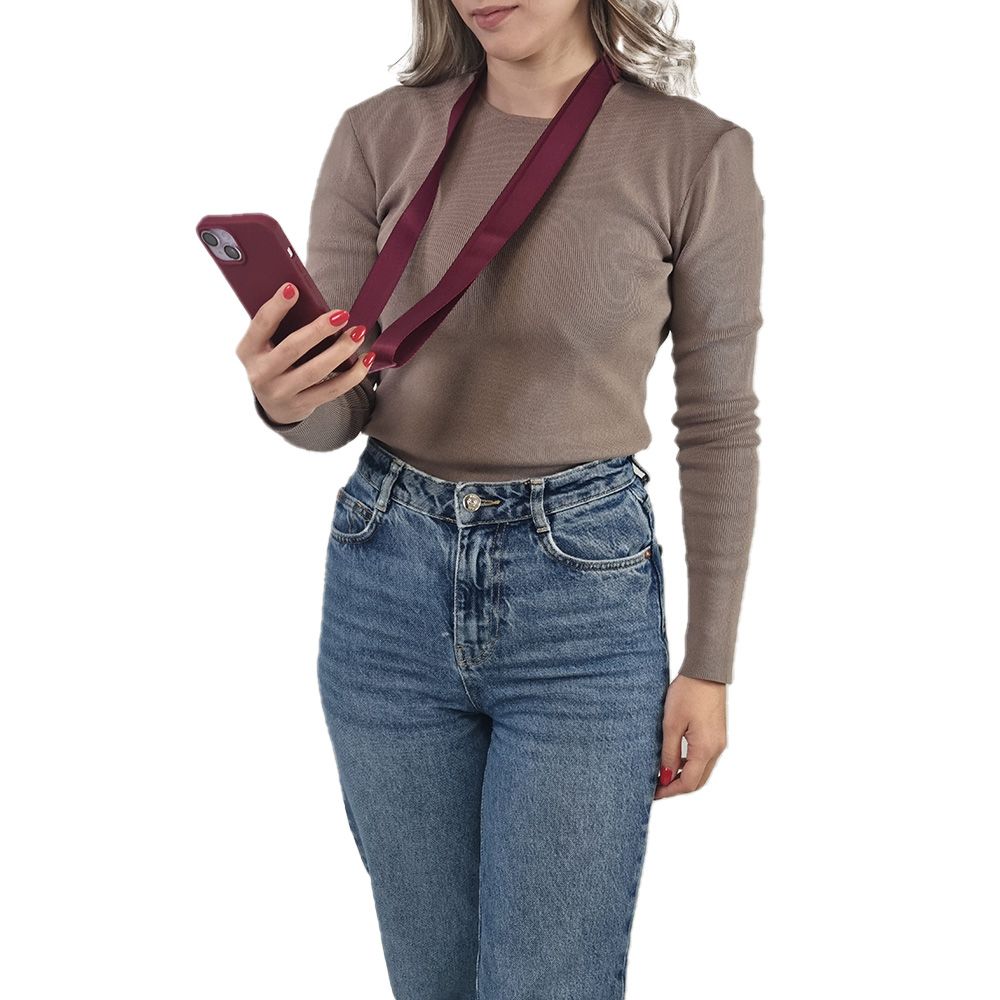 Θήκη Σιλικόνης με Strap CarryHang Sonique Apple iPhone 16 Pro Max Μπορντό
