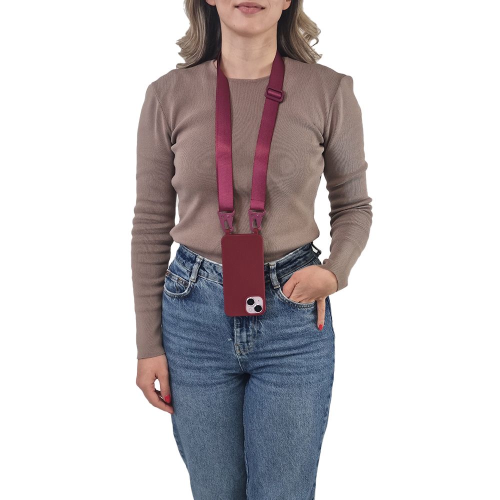 Θήκη Σιλικόνης με Strap CarryHang Sonique Apple iPhone 16 Pro Max Μπορντό