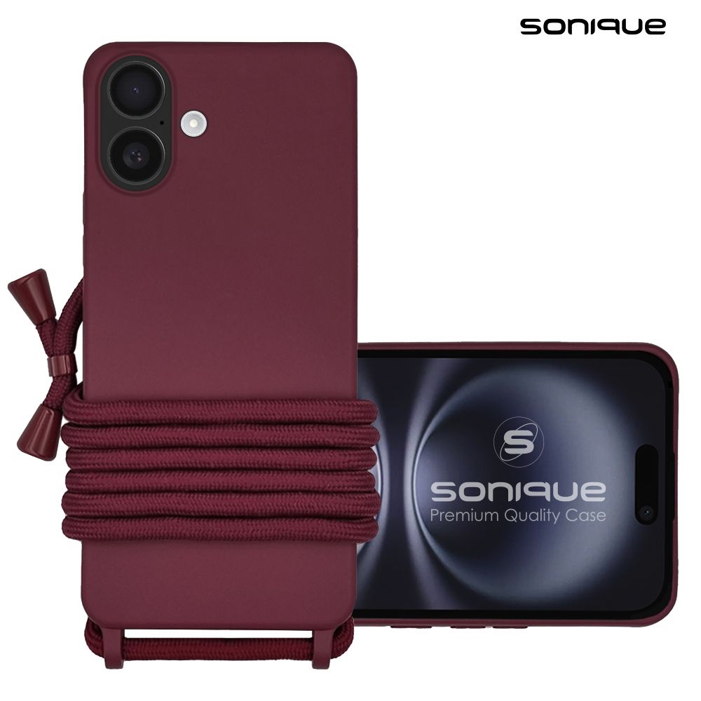Θήκη Σιλικόνης με Κορδόνι CarryHang Sonique Apple iPhone 16 Μπορντό