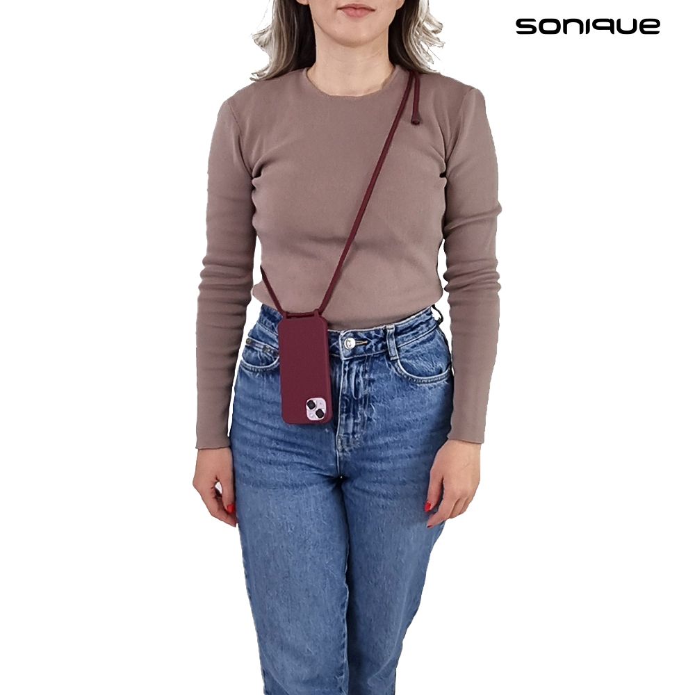 Θήκη Σιλικόνης με Κορδόνι CarryHang Sonique Apple iPhone 16 Pro Μπορντό