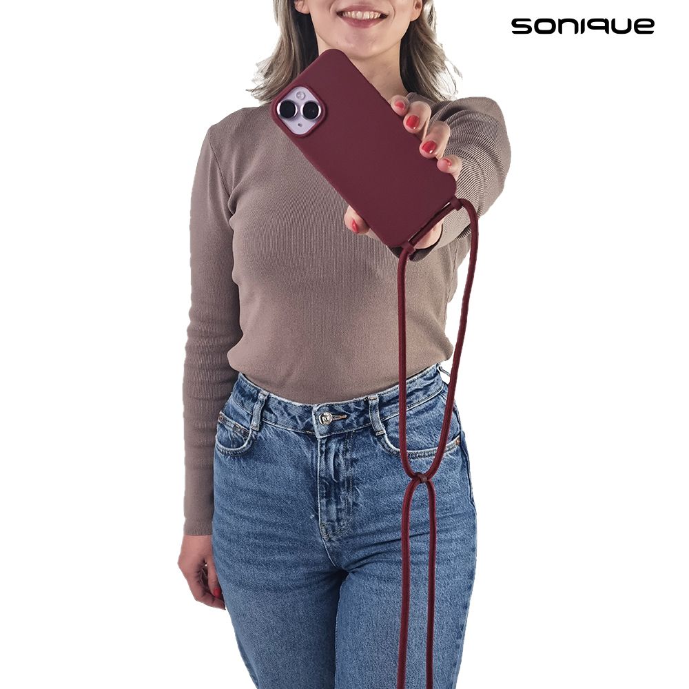 Θήκη Σιλικόνης με Κορδόνι CarryHang Sonique Apple iPhone 16 Pro Μπορντό