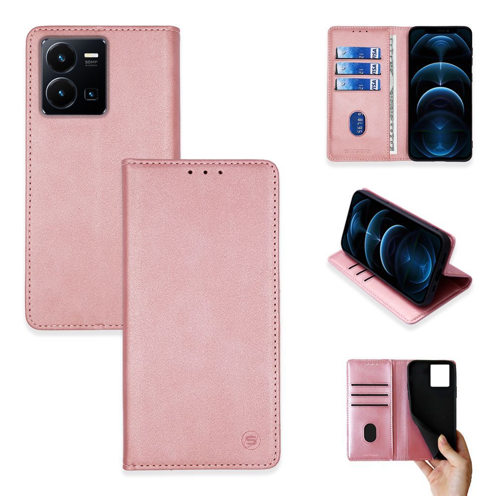 Θήκη Πορτοφόλι Vintage Magnet Wallet Sonique VIVO Y35 4G / VIVO Y22 / VIVO Y22S Ροζ Χρυσό