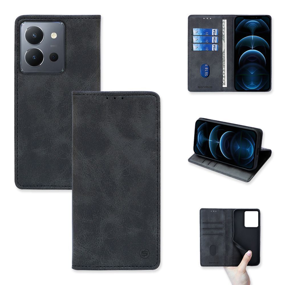 Θήκη Πορτοφόλι Vintage Magnet Wallet Sonique VIVO Y36 4G / VIVO Y36 5G / VIVO Y27 5G / VIVO Y27s Μαύρο