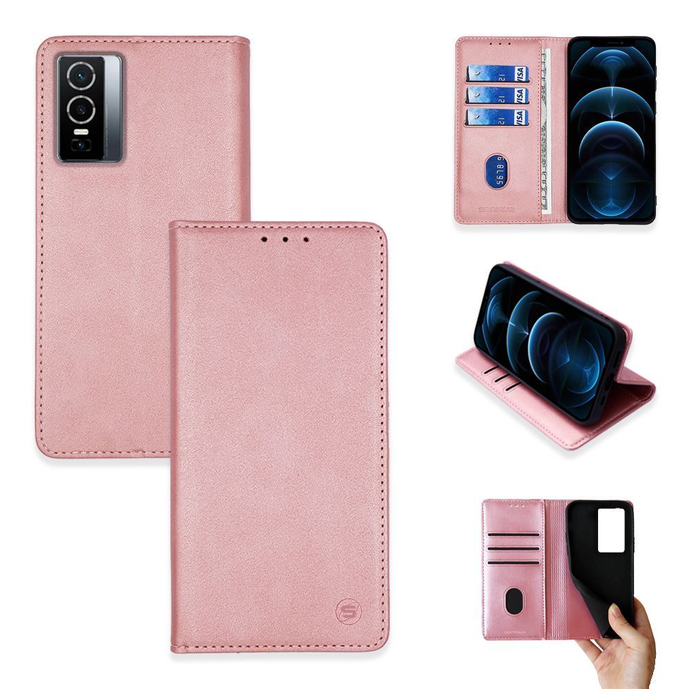 Θήκη Πορτοφόλι Vintage Magnet Wallet Sonique VIVO Y74s / VIVO Y76 5G Ροζ Χρυσό