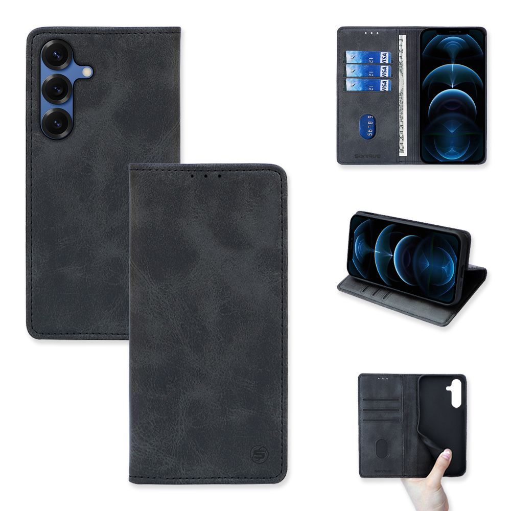 Θήκη Πορτοφόλι Vintage Magnet Wallet Sonique Samsung Galaxy S25 Μαύρο