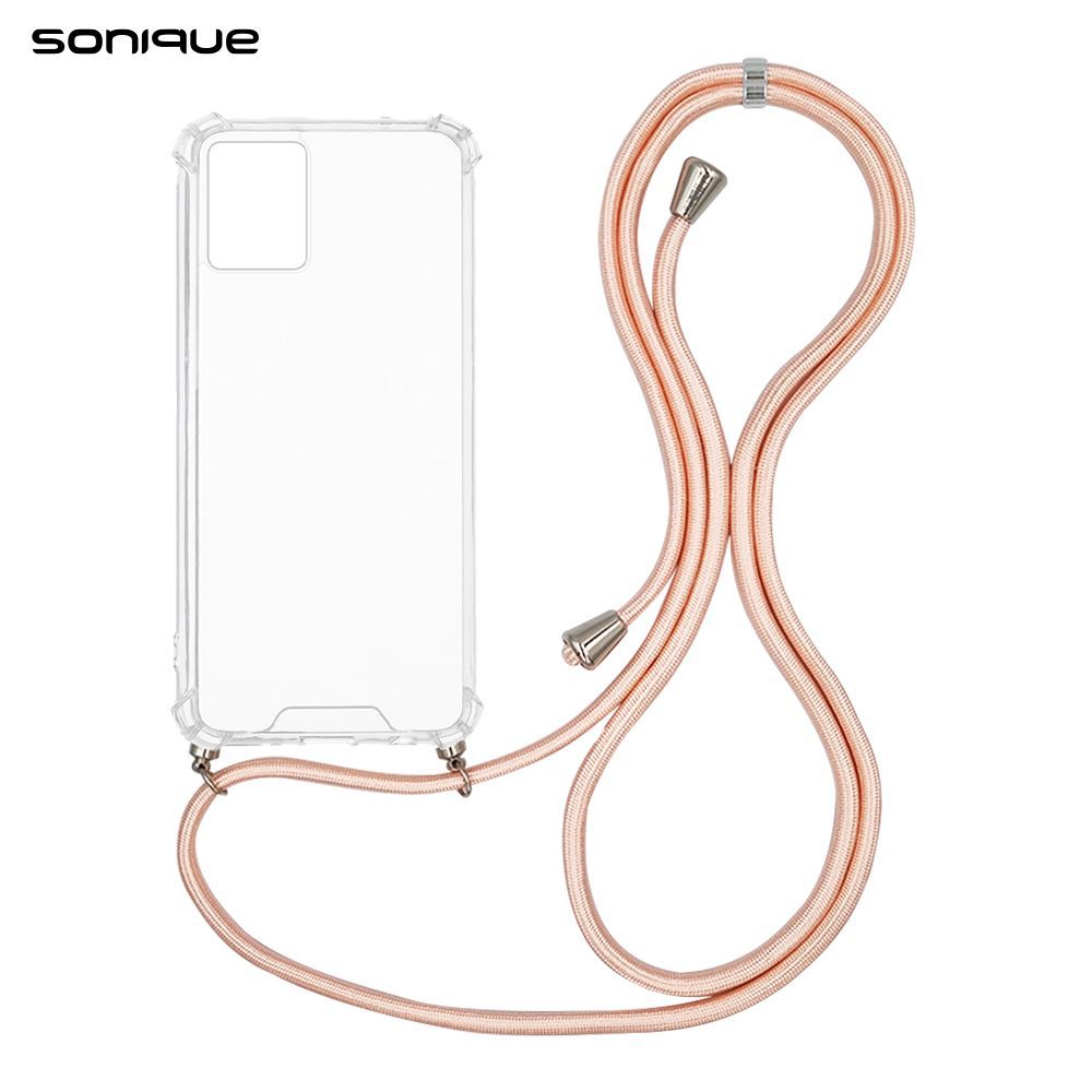 Θήκη Σιλικόνης με Κορδόνι Sonique Armor Clear Motorola Moto G53 5G Ροζ Σατινέ