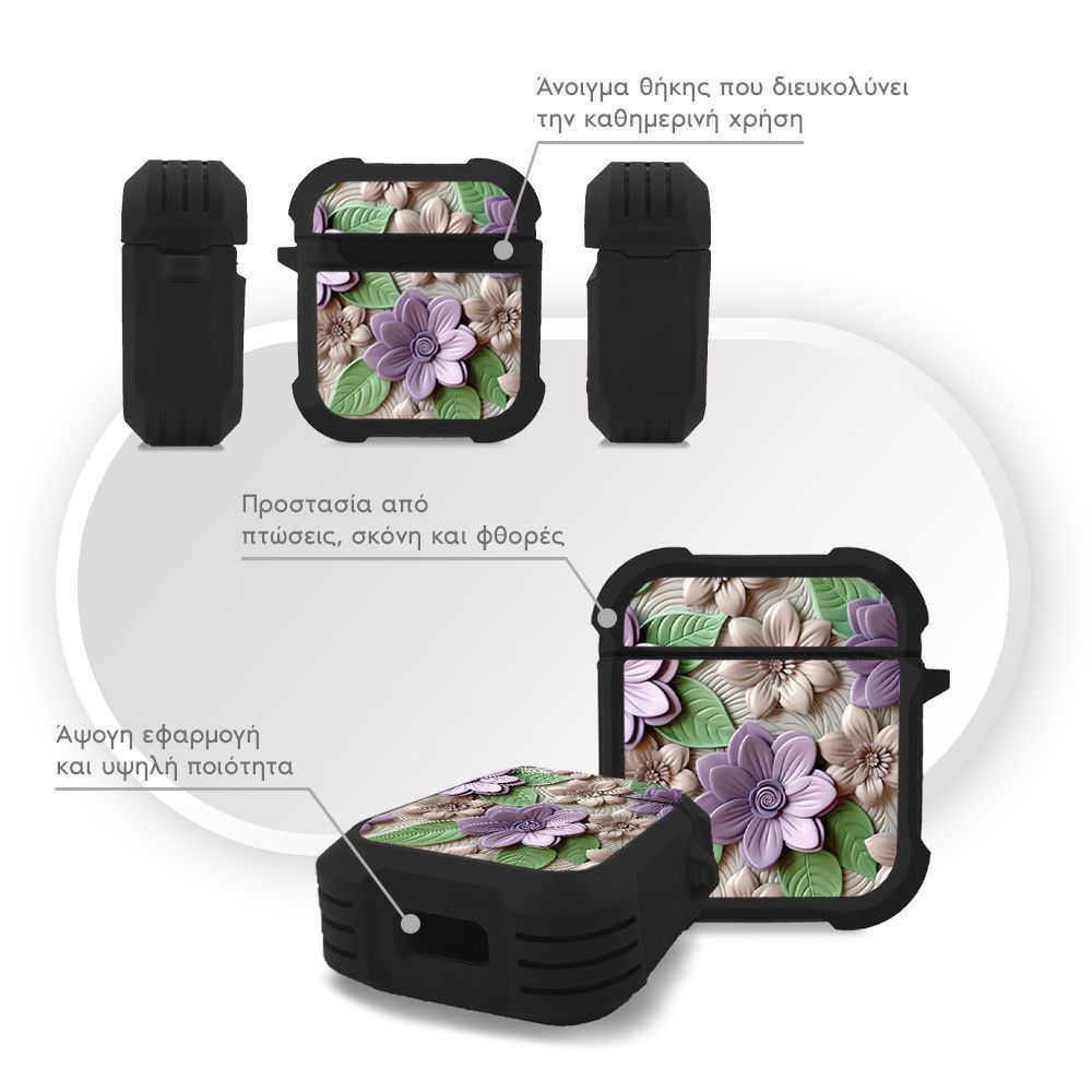 Θήκη Σιλικόνης Sonique 3D Flower Series για AirPods 1/2 Βιολετί