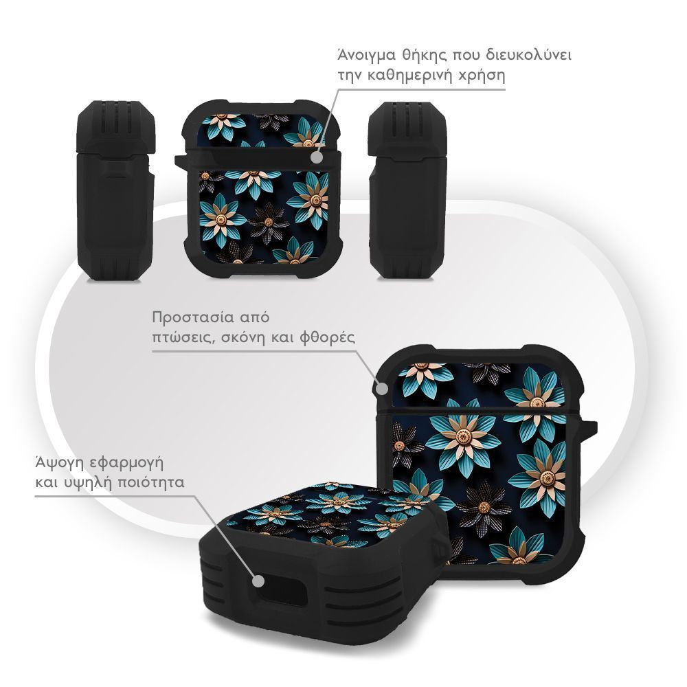 Θήκη Σιλικόνης Sonique 3D Flower Series για AirPods 1/2 Γαλάζιο