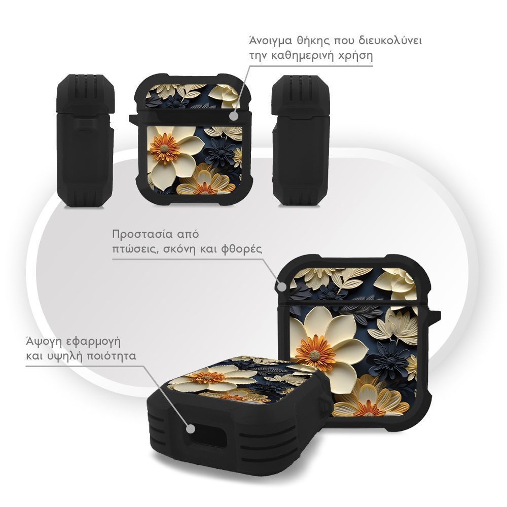 Θήκη Σιλικόνης Sonique 3D Flower Series για AirPods 1/2 Εκρού