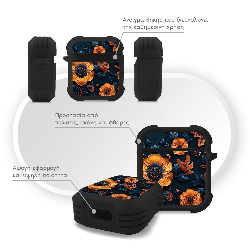 Θήκη Σιλικόνης Sonique 3D Flower Series για AirPods 1/2 Πορτοκαλί 01