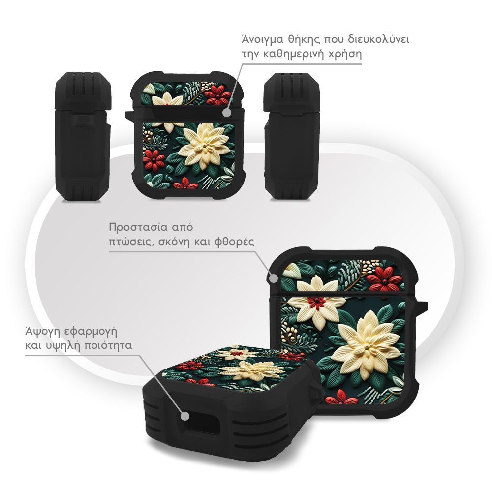 Θήκη Σιλικόνης Sonique 3D Flower Series για AirPods 1/2 Πράσινο
